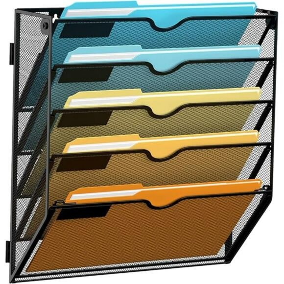 Wall mounted file organizer 5 tier mesh hanging mail holder office rack - Picture 8 of 8